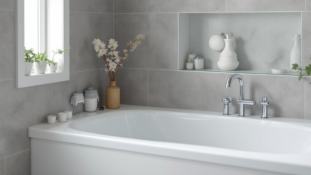 Kleine Dusche mit Klapptür und Eckregal in hellem Bad